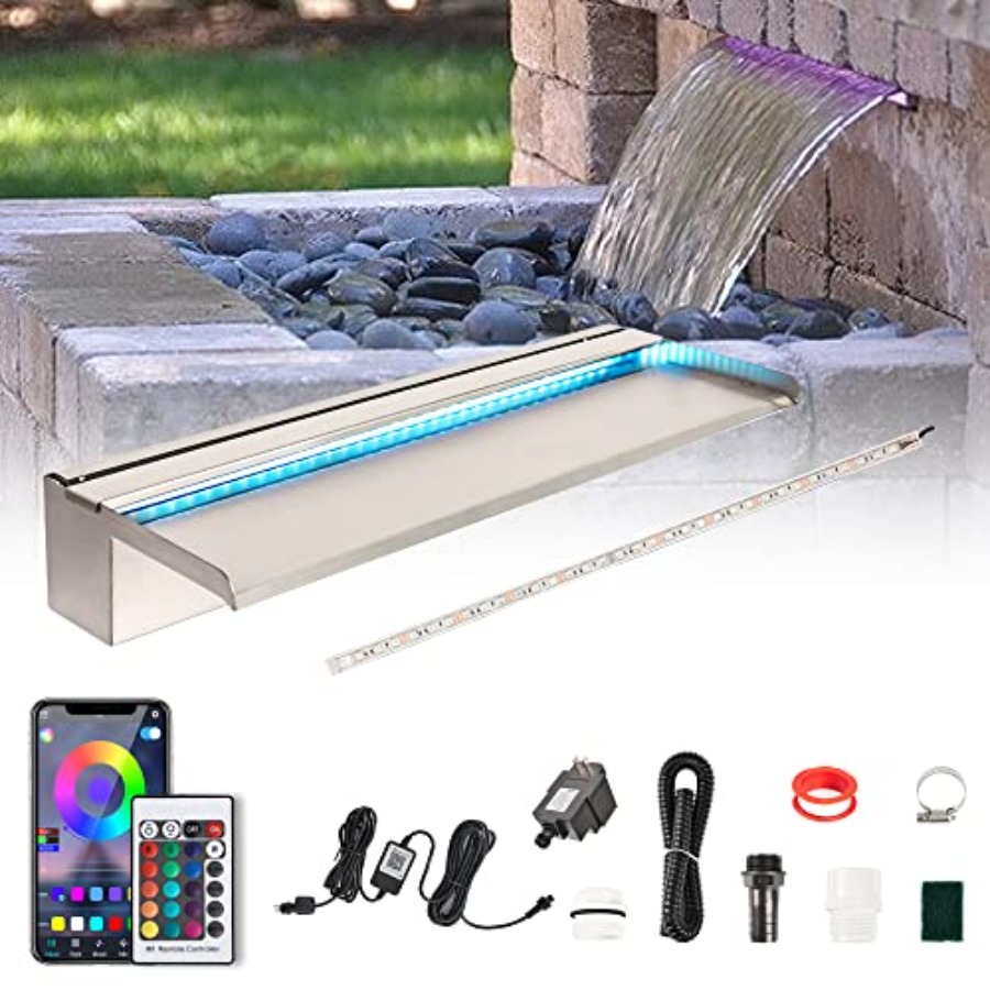 Outdoor Lighting Install - Outdoor pool waterfall spillway kit with