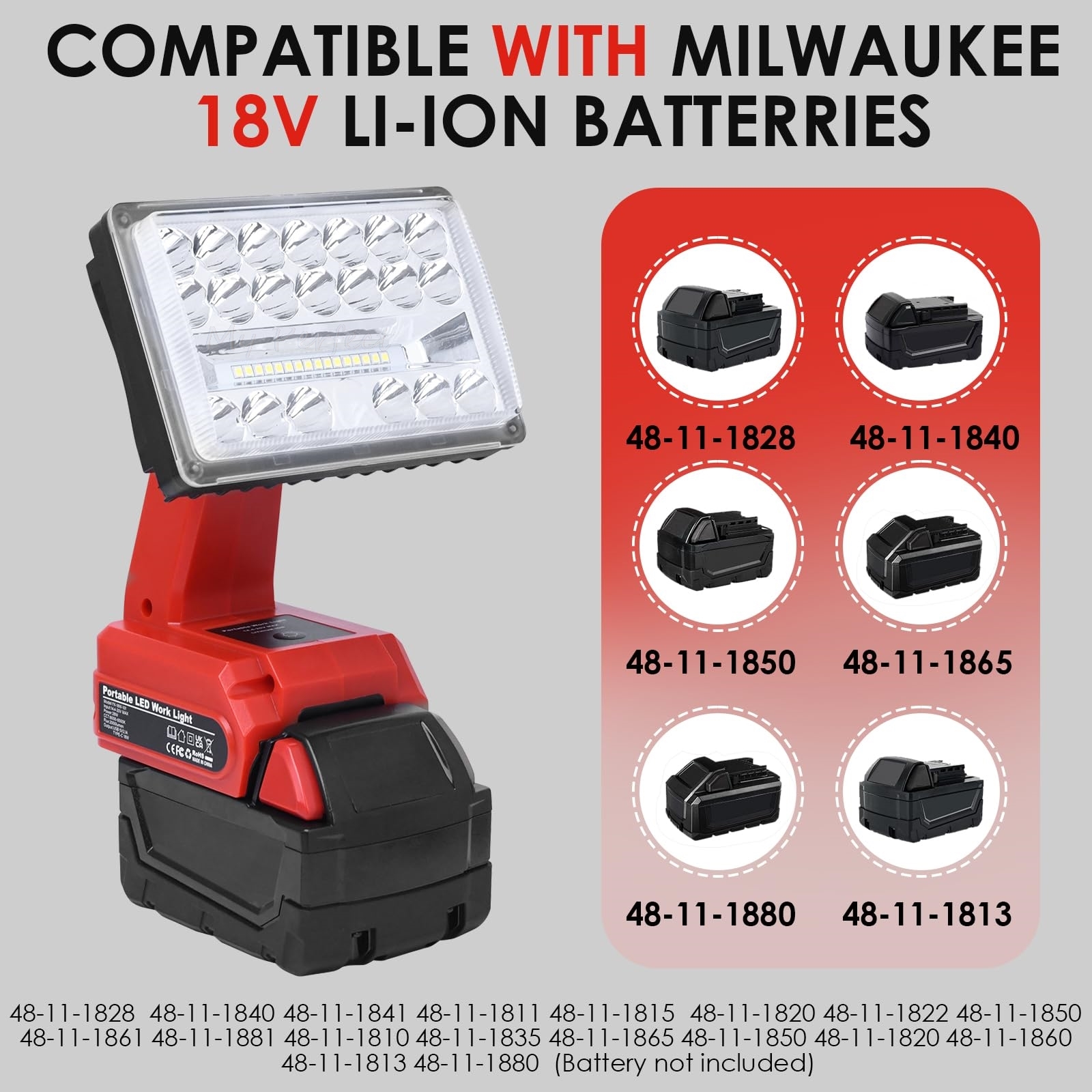 Outdoor Lighting Milwaukee - Portable Flashlight Compatible with Milwaukee 18V