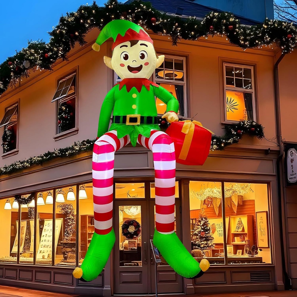 Outdoor Lighting Effects - 8FT Christmas Inflatables Sitting Elf Decoration