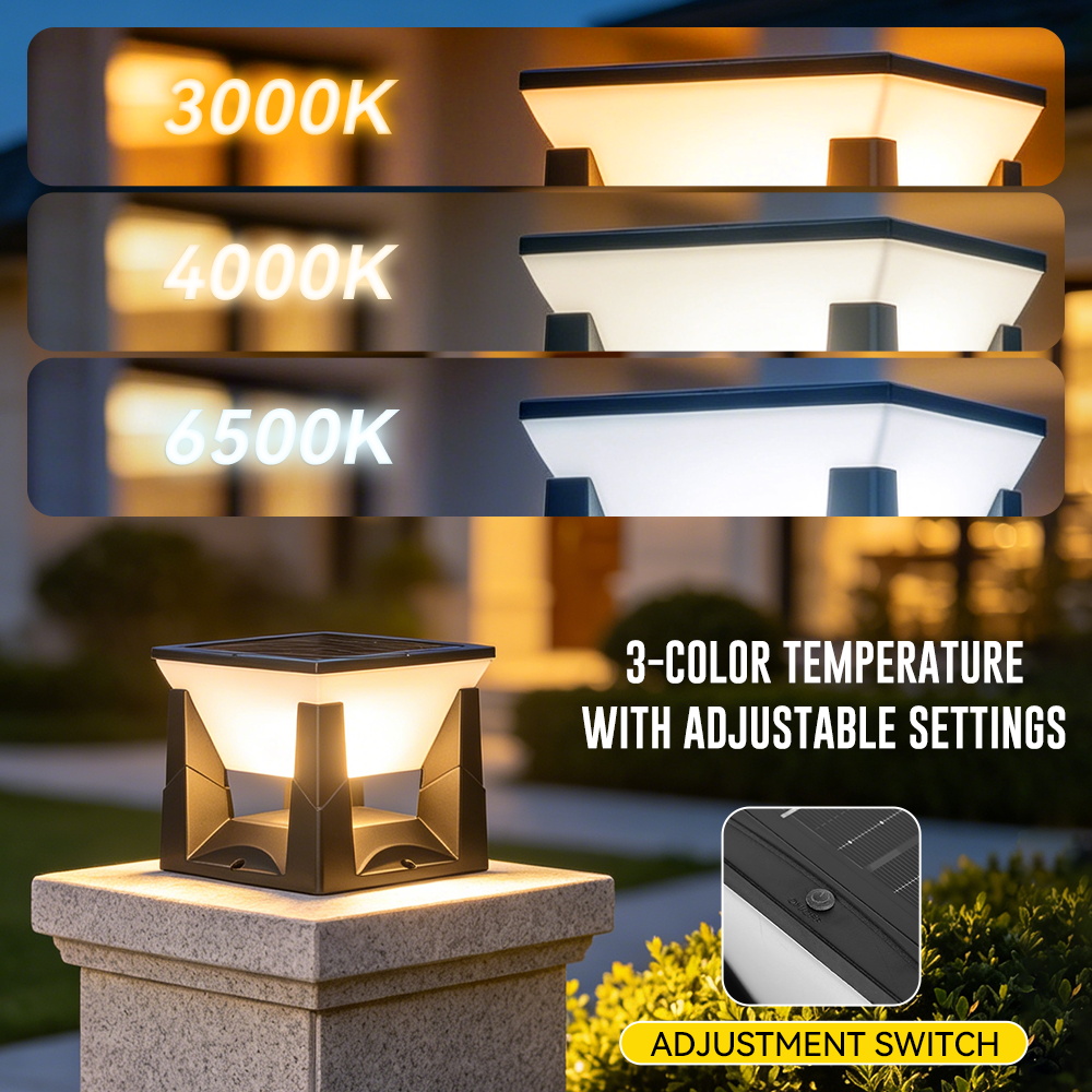 3-Color Solar Post Light IP65  - Outdoor Yard Lighting Fixtures avis et prix