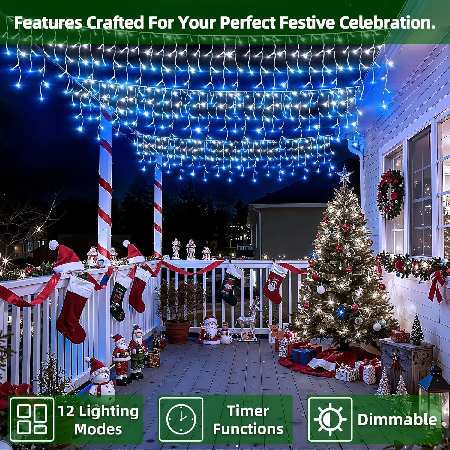 50ft 504 LED Icicle Lights, 12 - Outdoor Lighting Timer avis et prix